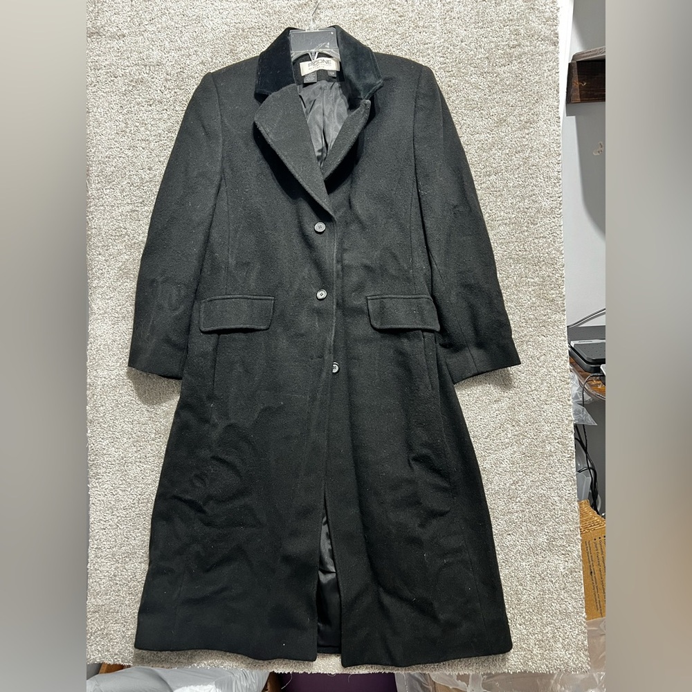 Picone by Evan Picone Woman’s Trench Pea Coat 100% Wool Long Suede Collar 12P